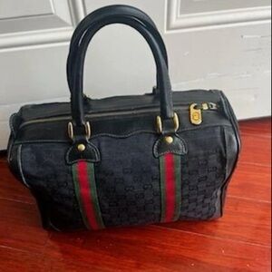 Gucci Vintage Black Sherry Line Boston Bag